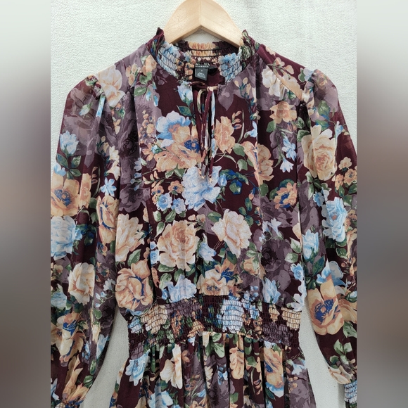 HALOGEN Floral long Sleeves Lined Multi Color Dress Size- Small - Picture 4 of 8